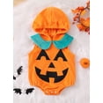 thumbnail image 2 of Michellecmm Baby Girls Boys Rompers Hoodies Halloween Clothes Pumpkin Face Pattern Hooded Sleeveless Toddler Fall Bodysuits, 2 of 9