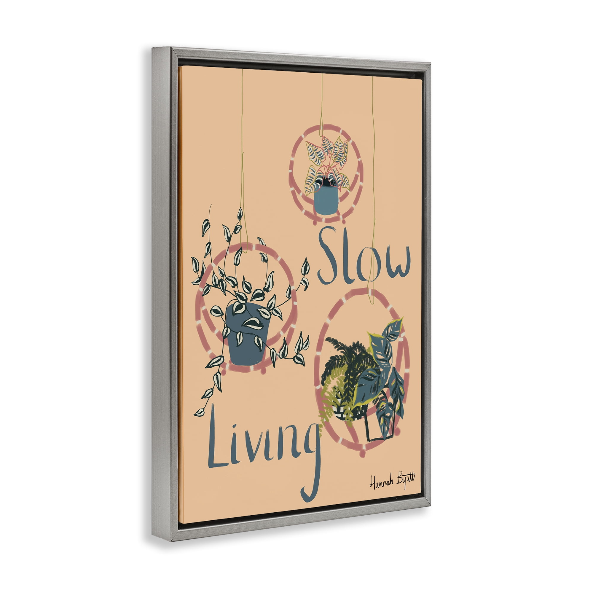 Stupell Industries Slow Living & Plants Plants & Flowers Painting Gray Floater Framed Canvas Art Print Wall Art, 17 x 25