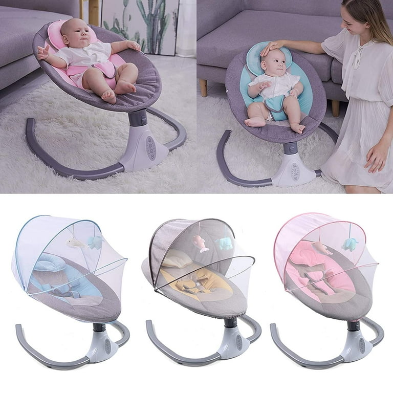 OUKANING Blue Baby Rocker Electric Baby Swing with Music and Seat  Detachable Mosquito Net Rocking Chair