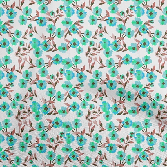 oneOone Polyester Spandex Turquoise Green Fabric Floral Craft Projects Decor Fabric Printed By The Yard 56 Inch Wide