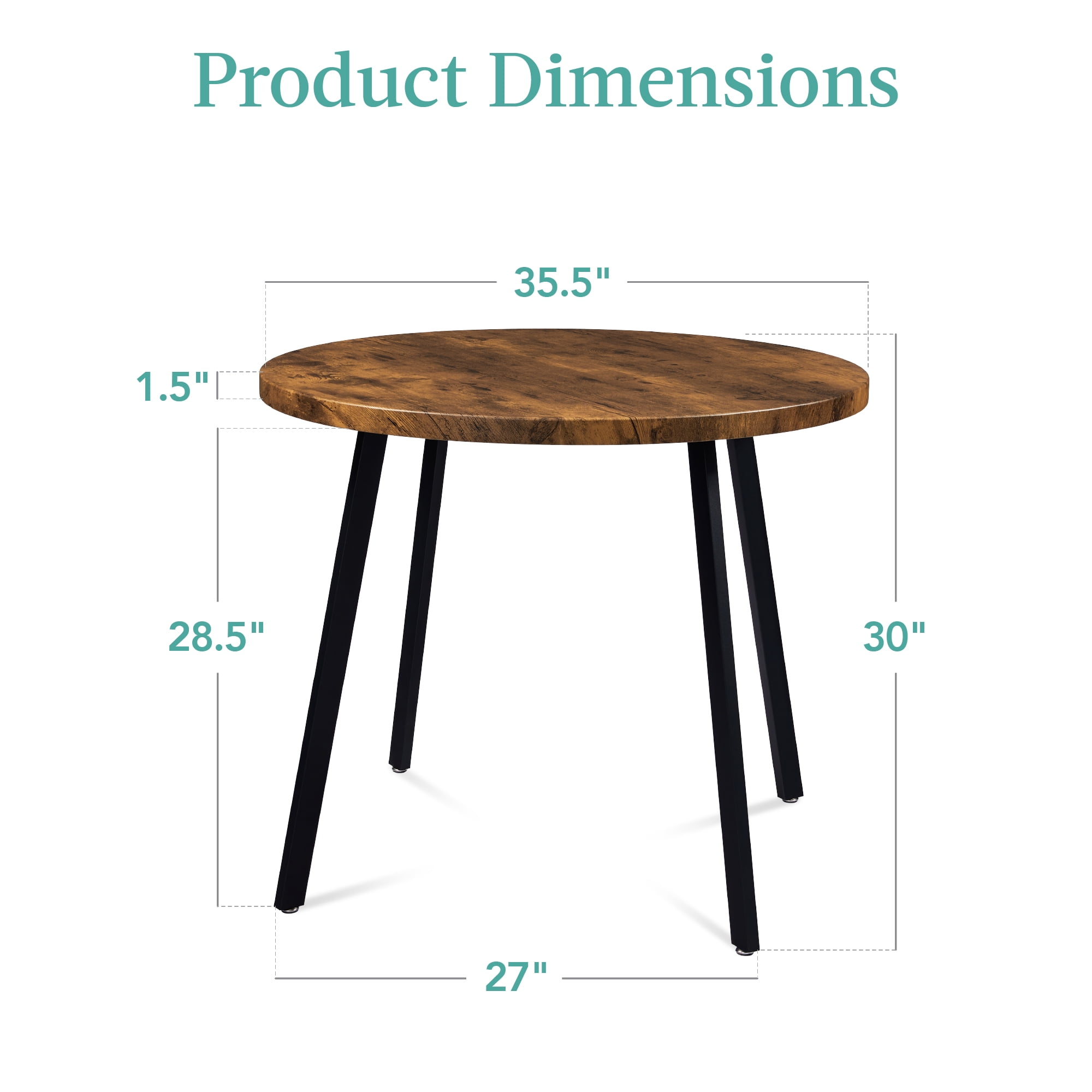 Best Choice Products 35.5in Mid-Century Modern Round Dining Table w/ Steel Legs, Adjustable Feet - Brown