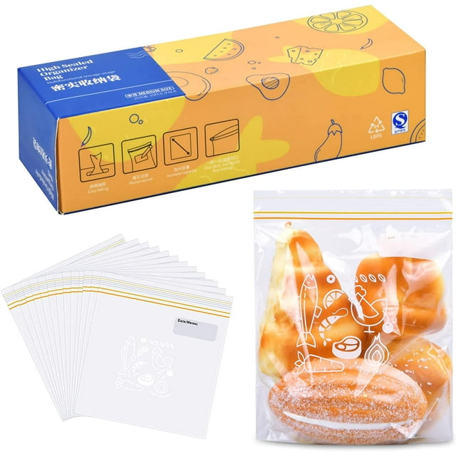 SURJDE 25PCS Reusable Food Storage Bag, 18x20cm Food Storage Freezer Bags Freezer Seal Bags, Vegetable and Fruit Ziplock Bags Gallon Bags for Food Vegetable Fruit
