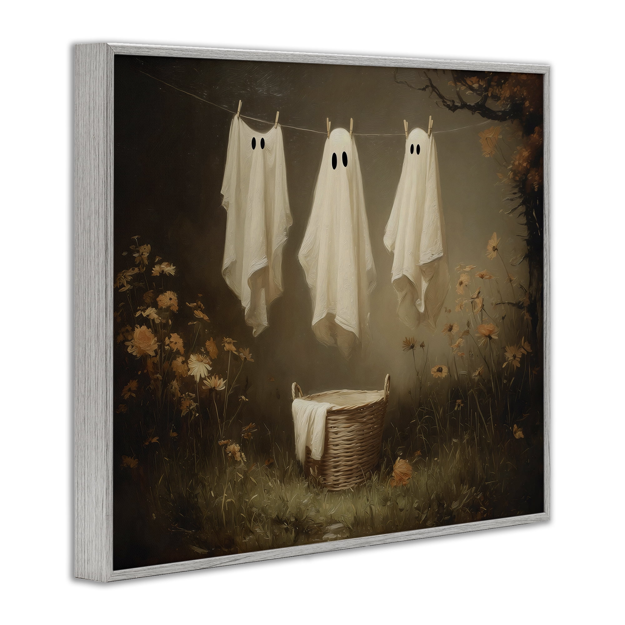 Three Laundry Ghosts Hanging Gray Framed Giclee Art, design by Arlington Prints