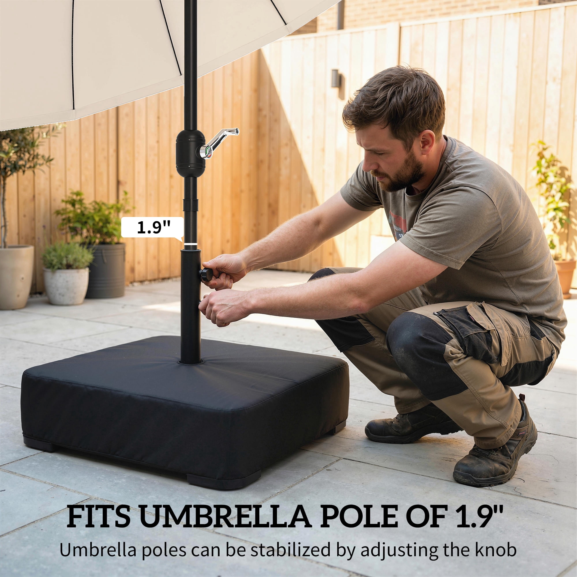 Patio Umbrella Base 176 lbs Sand Filled Outdoor Umbrella Stand Holder w/Cross Base for 1.9" Poles Black