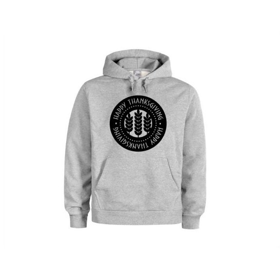 Thanksgiving, Thanksgiving Seal, Happy, Unisex Hoodie, Hooded Sweatshirt, Grey (Black Text), LARGE