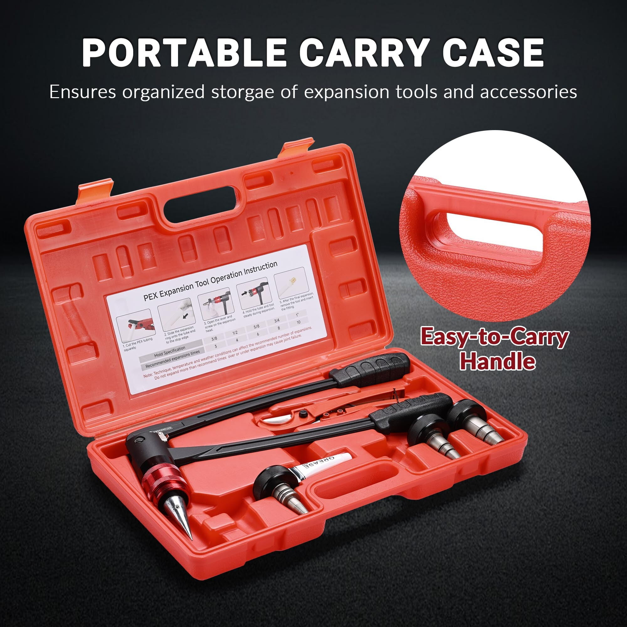 Yescom PEX Expansion Tool Kit 1/2" 3/4" 1" Auto Rotation Heads Tube Expander and Tubing Cutter