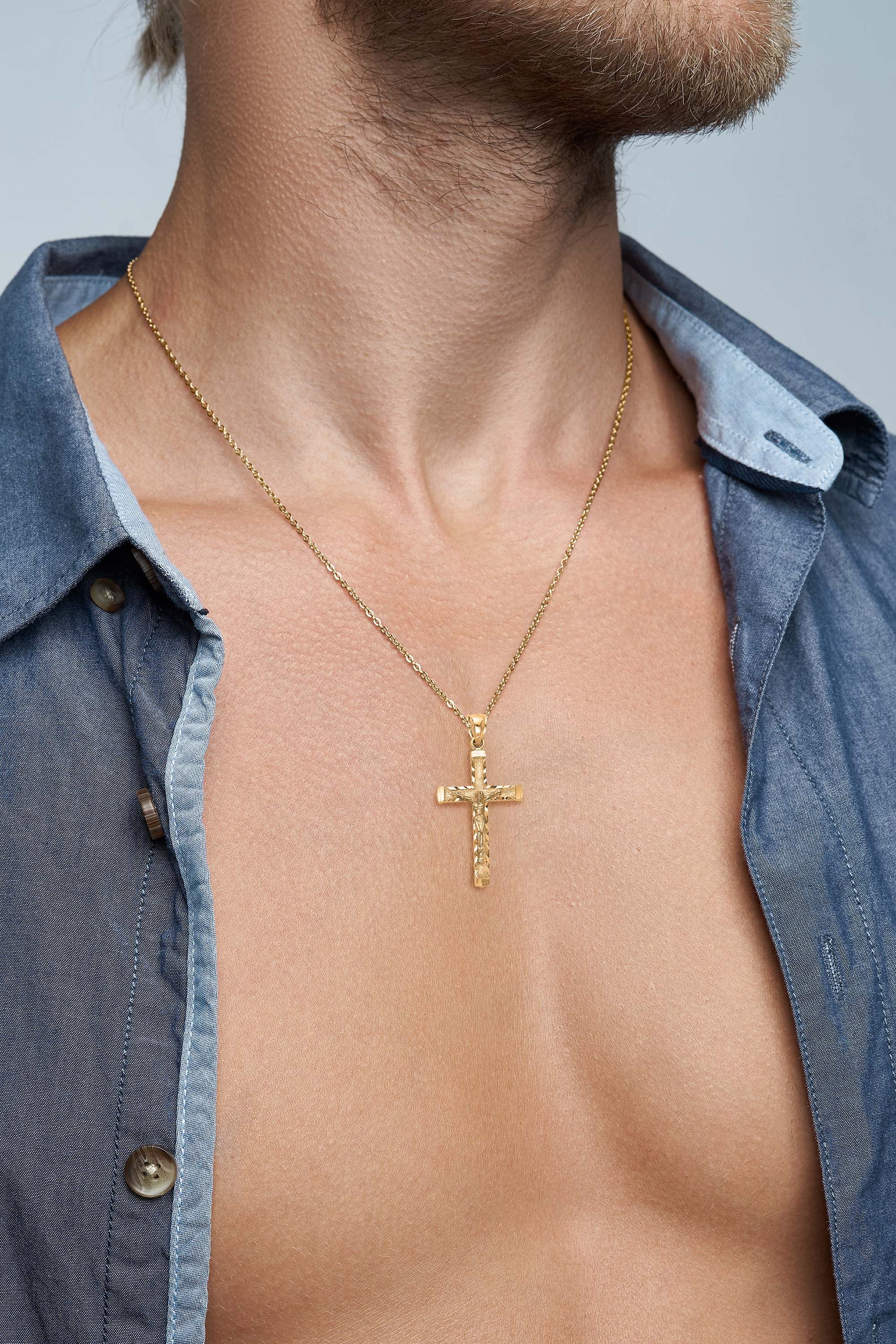 Solid 10k Gold Crucifix Pendant for Necklace, Jesus Piece, Catholic Jewelry for Him