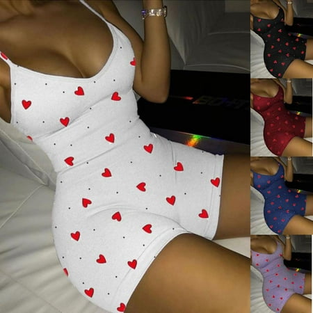 

Summer Women s Fashion Heart-shaped Printing Underwear Close Fitting Vest Bodysuit Suspender Sexy Bodysuit