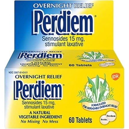 Perdiem Overnight Relief Stimulant Laxative Pills, 60 Count