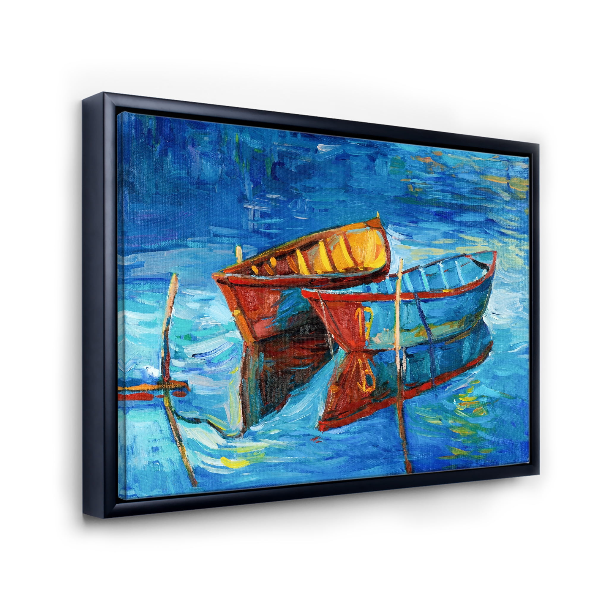 Designart 'Boat At The Lake During Evening Glow III' Nautical & Coastal Framed Canvas Wall Art Print
