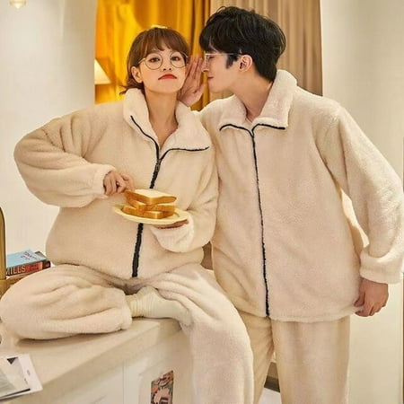 

CoCopeaunt Autumn Winter Warm Flannel Zipper Couple Pajamas Set Women Sleepwear Family Pijama Lover Homewear Cloth Women Casual Men Pyjamas