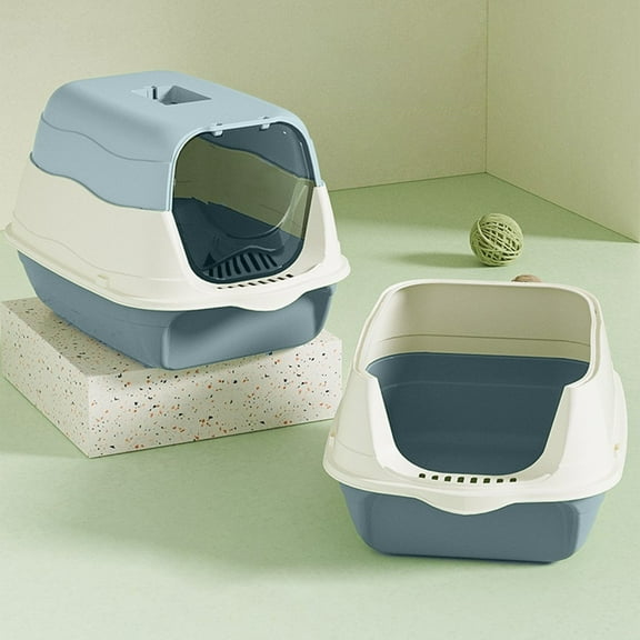 Large Covered Litter Box with Lid, Fully Enclosed Cat Litter Pan, Splash Proof Toilet Tray with Shovel for Cats