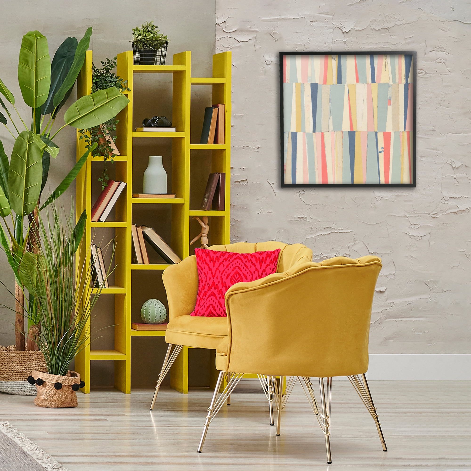 Stupell Industries Pastel Shapes Collage Abstract Painting Black Framed Art Print Wall Art, 24 x 24