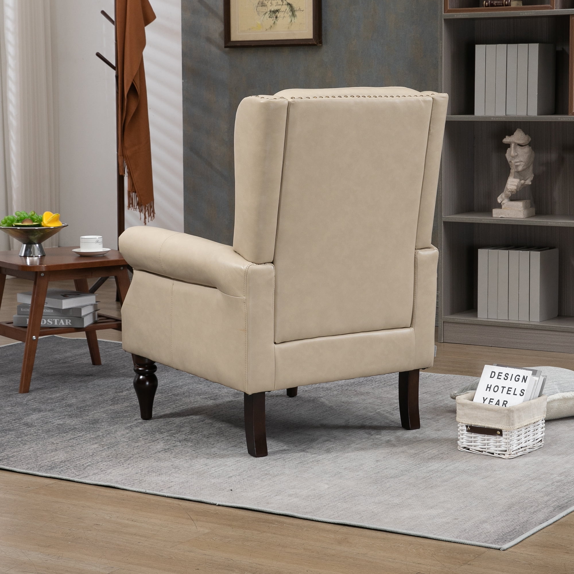 Miniyam PU Leather Armchair with Wood Frame, Modern Accent Chair Lounge Chair with Sturdy Wood Legs, for Living Room Bedroom,Camel