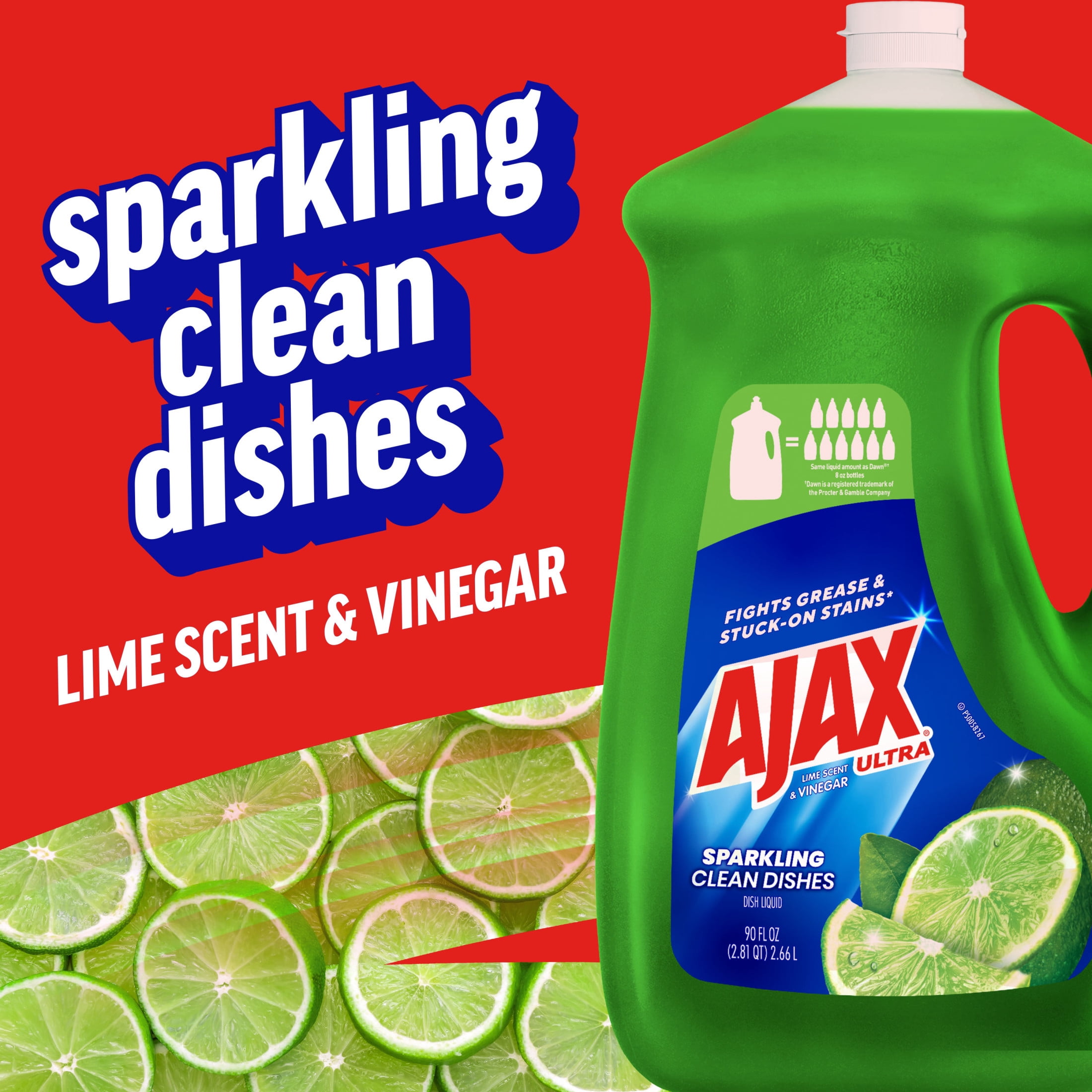 (4 pack) Ajax Ultra Liquid Dish Soap Vinegar and Lime Scent, Sparkling Clean Dishes, 90 fl oz Bottle