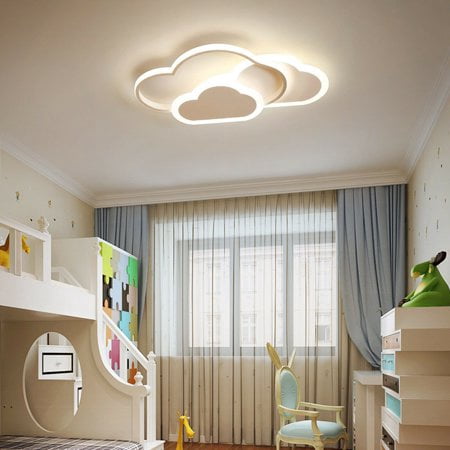 Modern LED Ceiling Light White Cloud Ceiling Light Three-Color Temperature Adjustable Cartoon Ceiling Light Close to The Ceiling Light Fixture for Living Room Bedroom Children’s Room LED Chandelier