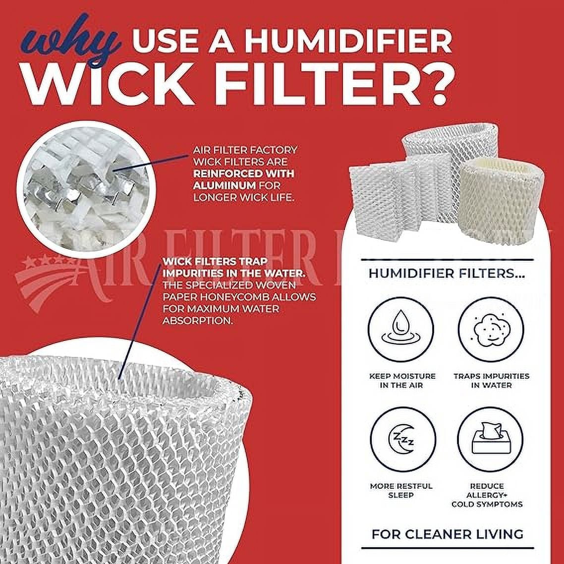 Air Filter Factory Replacement for A35W, 350, 360, 560, 560A, 568, 600, 700, 760, 760A, 768 White Water Pad Humidifier Wick Filters 2-Pack