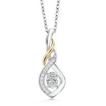Gem Stone King 925 Silver and 10K Yellow Gold White Lab Grown Diamond Pendant Necklace for Women | 0.48 Cttw | Gemstone April Birthstone | Oval 6X4MM | With 18 inch Chain