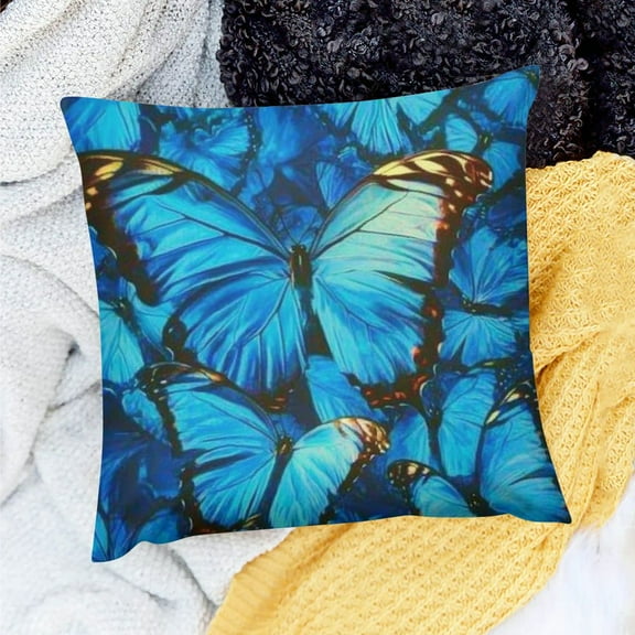 ZFLMY Butterflies Blue Generative Art Linen Pillow Covers for Home Sofa Couch Decoration, Set of 1, 100% Linen, Multiple Sizes 18x18in