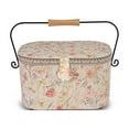 thumbnail image 2 of Dritz Oval Sewing Basket with Metal Handle, Large, Neautral Floral, 2 of 5