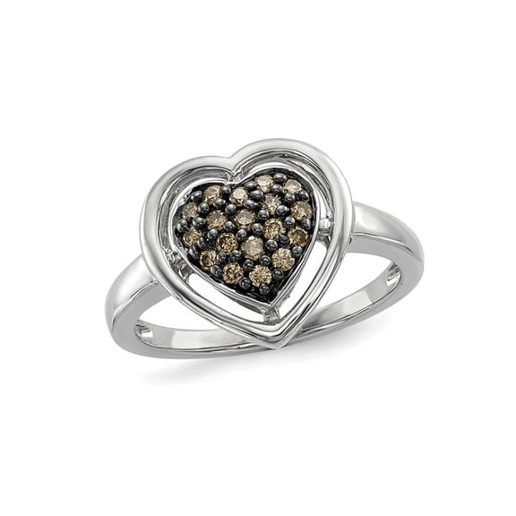 1/4 Carat (Ctw) Champagne Diamond Heart Promise Ring in Sterling Silver for Women