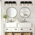 thumbnail image 4 of 4-Light Farmhouse Bathroom Light Fixtures with Black Metal Cage Lampshade Rustic Wood Vanity Light over Mirror for Living Room, Bedroom, Hallway, 4 of 7