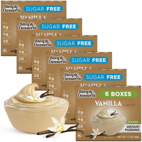 Simply Desserts Vanilla Instant Pudding, Sugar-Free, 6-Pack – Healthy Dessert, Keto Snacks, Vegan & Diabetic-Friendly, Kosher, 1.7 Oz Ea