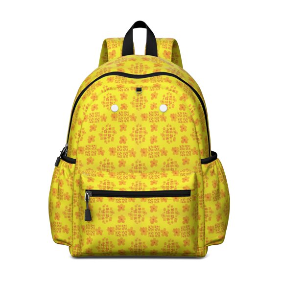 Sunflower and Flower Yellow Pattern Cute School Backpack with Padded Back and Adjustable Shoulder Straps 13.4"x11"x4.7"