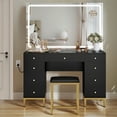 thumbnail image 3 of Dextrus Vanity Table Set with Lighted Mirror & Charging Station, Modern Makeup Vanity Dressing Table with 9 Drawers,Black, 3 of 11