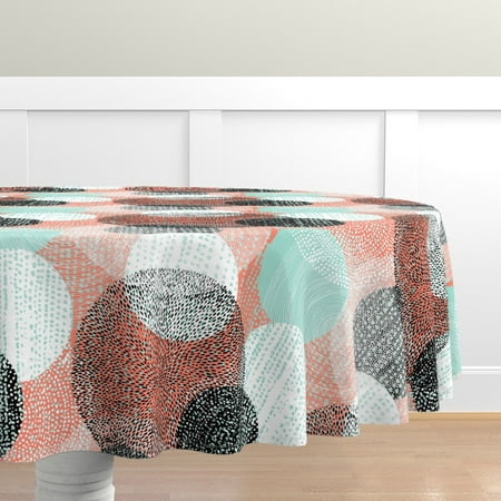

Cotton Sateen Tablecloth 70 Round - Geometric Circles Abstract Mid Century Vintage Retro Dots Round Print Custom Table Linens by Spoonflower