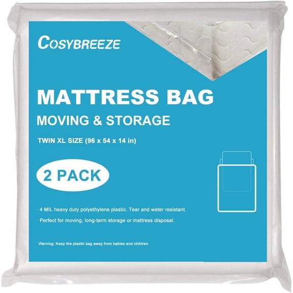 4 Mil Thick Plastic Mattress Bags for Moving Mattress Storage Bag Twin Size 2 Pack - Super Thick Heavy Duty Wrap Mattress Protector Long-Term Storage and Disposal