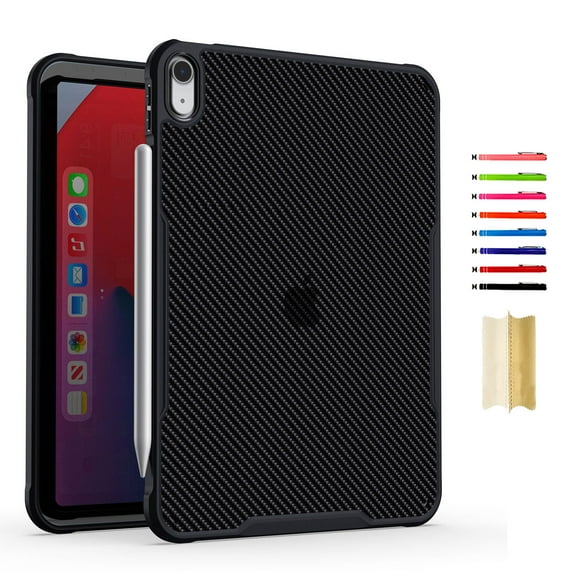 Designed for iPad Pro 11 2022/2021/2020/2018/Air 4/Air 5 Carbon Fiber Drop Protective Case, Luxury Ultra Slim TPU Soft Edge Anti-Fall Acrylic Back Case Cover, Black