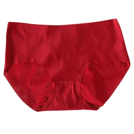 

BIZIZA Women s Briefs Sexy Plus Size Ice Silk Mid Waist Lingerie Tanga Panties Red XL