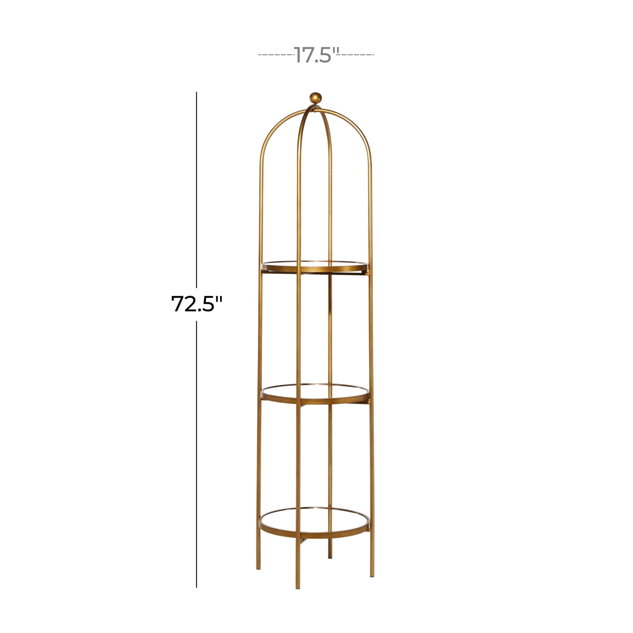 DecMode 18" x 73" Gold Metal 3-Tier Shelving Unit with Mirror Shelves, 1-Piece