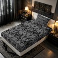 thumbnail image 5 of Erosebridal Halloween Bat Twin Sheets, Gothic Damask Aztec Bedding, Gray Black, Black Reversible, 3 Pieces, 1 Flat Sheet, 1 Fitted Sheet and 1 Pillowcase, 5 of 6