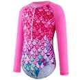 thumbnail image 3 of GYRATEDREAM Girls One Piece Swimsuits Long Sleeve Rash Guard Kids Zipper Swimwear Bathing Suit UPF 50+ Sun Protection, 6-7 Years, 3 of 9