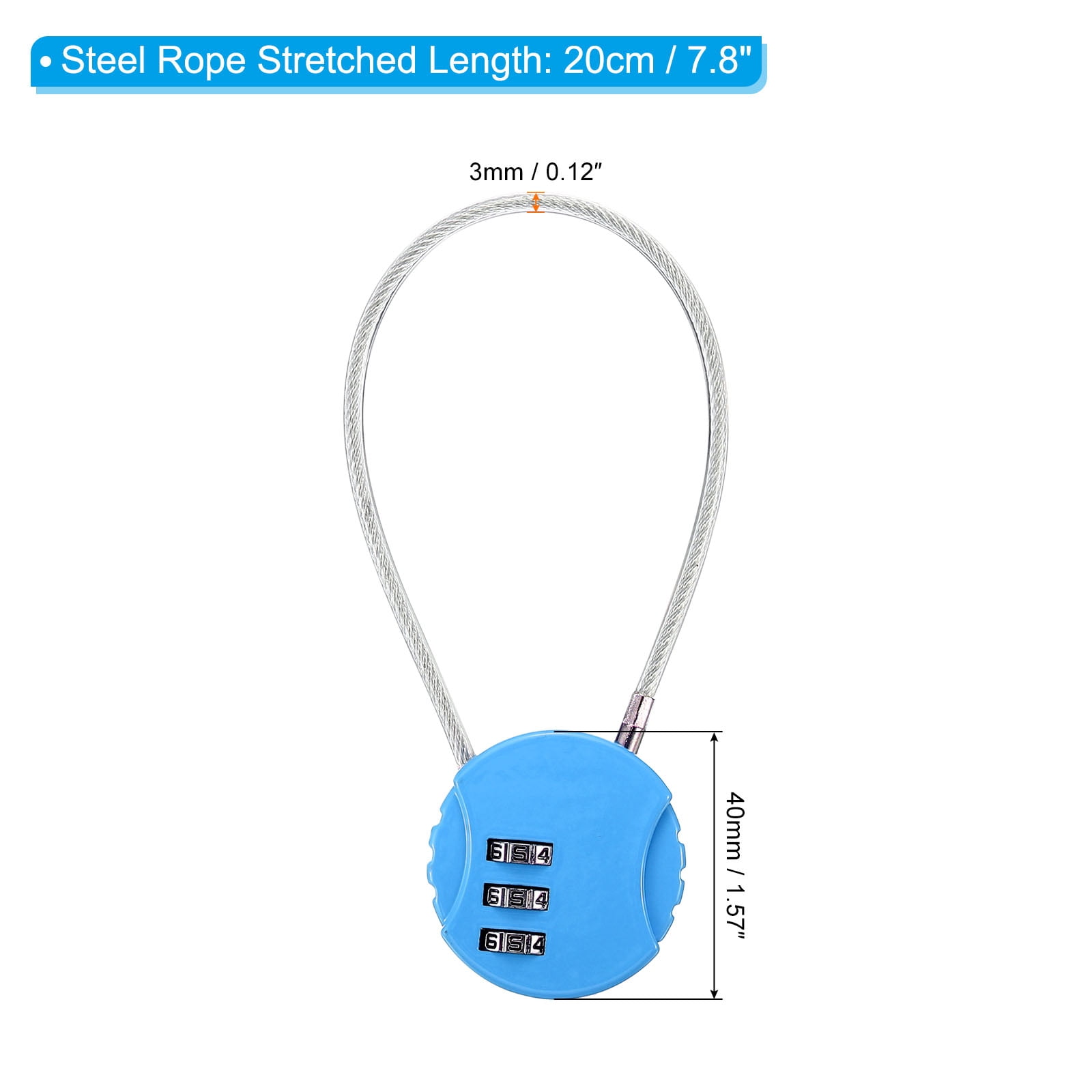Unique Bargains Combination Lock 3 Digit Luggage Padlock for Gym Locker Light Blue 1 Pc