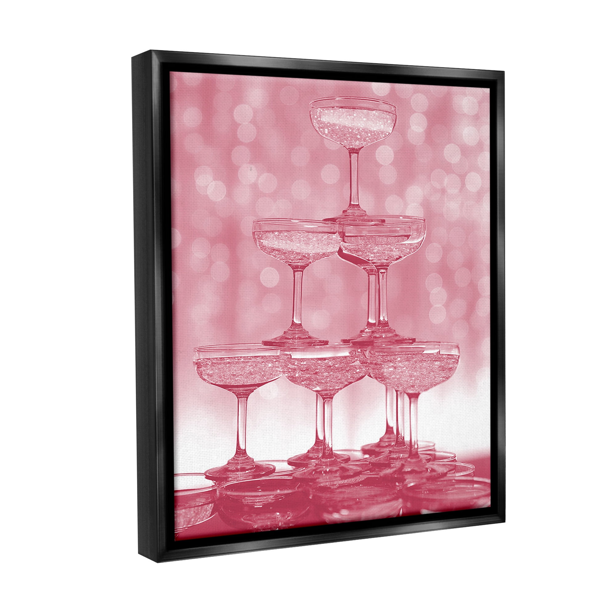 Stupell Industries Pink Stacked Glasses Food & Beverage Painting Black Floater Framed Canvas Art Print Wall Art, 25 x 31