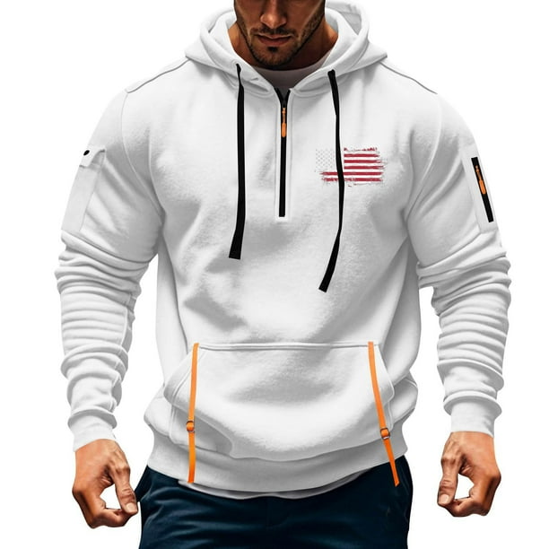 Sudadera con capucha para hombre, con estampado de bolsillo, media cremallera, cordón ajustable, informal, deportiva, de manga larga, blusa de poliéster