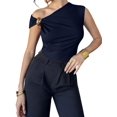 thumbnail image 2 of Women'S Off the Shoulder Tops Mental Elegant Asymmetrical Dressy Top Going Out Outfits Navy M, 2 of 9