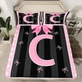 thumbnail image 2 of Manfei Initial Letter C Twin Sheet Sets,Cute Bowtie Bedding Twin Size,Pink Black Bed Sheets Set Twin Size For Girls,Breathable Bedroom Decoration,3-Piece, 2 of 7