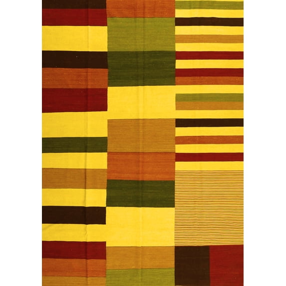 Ahgly Company Indoor Rectangle Abstract Yellow Contemporary Area Rugs, 6' x 9'