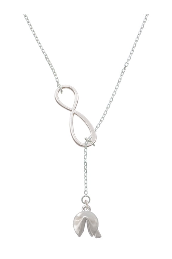 Silvertone 3-D Fortune Cookie Silver tone Elegant Infinity Lariat Necklace