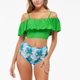 thumbnail image 3 of Women‘s Ruffled Two Piece Swimsuit Floral Printing High Waisted Bathing Suit Tummy Control Swimwear Bikini, 3 of 5