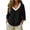 (New10)Black, variant on Women's Casual Relaxed Seven Quarter Sleeve V-Neck Lightweight Plus Size Blouses Solid Color Breathable Cotton Linen Top Shirt Button up Top