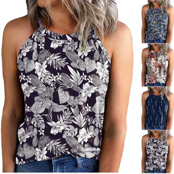 CHUMUD Womens Trendy Tank Tops Sleeveless V Neck Floral Halter Casual Basic Top Summer Going Out