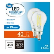 (3 pack) Great Value LED Ceiling Fan Bulb, 5 W, 40 W Equivalent, Daylight 5000 K, A15, E12 Base, Dimmable, 2 Pack
