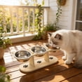 thumbnail image 6 of FEOLGEHLY Slow Feed Raised Dog Food Water Bowl Set with 1 Wooden Bowl Stand and 3 Stainless Steel Bowls, Non Skid Adjustable Tilt Elevated Neck Care Feeder for Small Dogs and Indoor Cats, 6 of 6