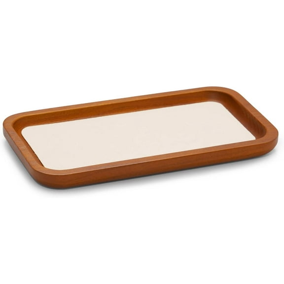 Oirlv Solid Wood Jewelry Display Tray Small Jewelry Tray Rings Earrings Bracelets Necklace Holder Organizer (Rectangle, Creamy-white)