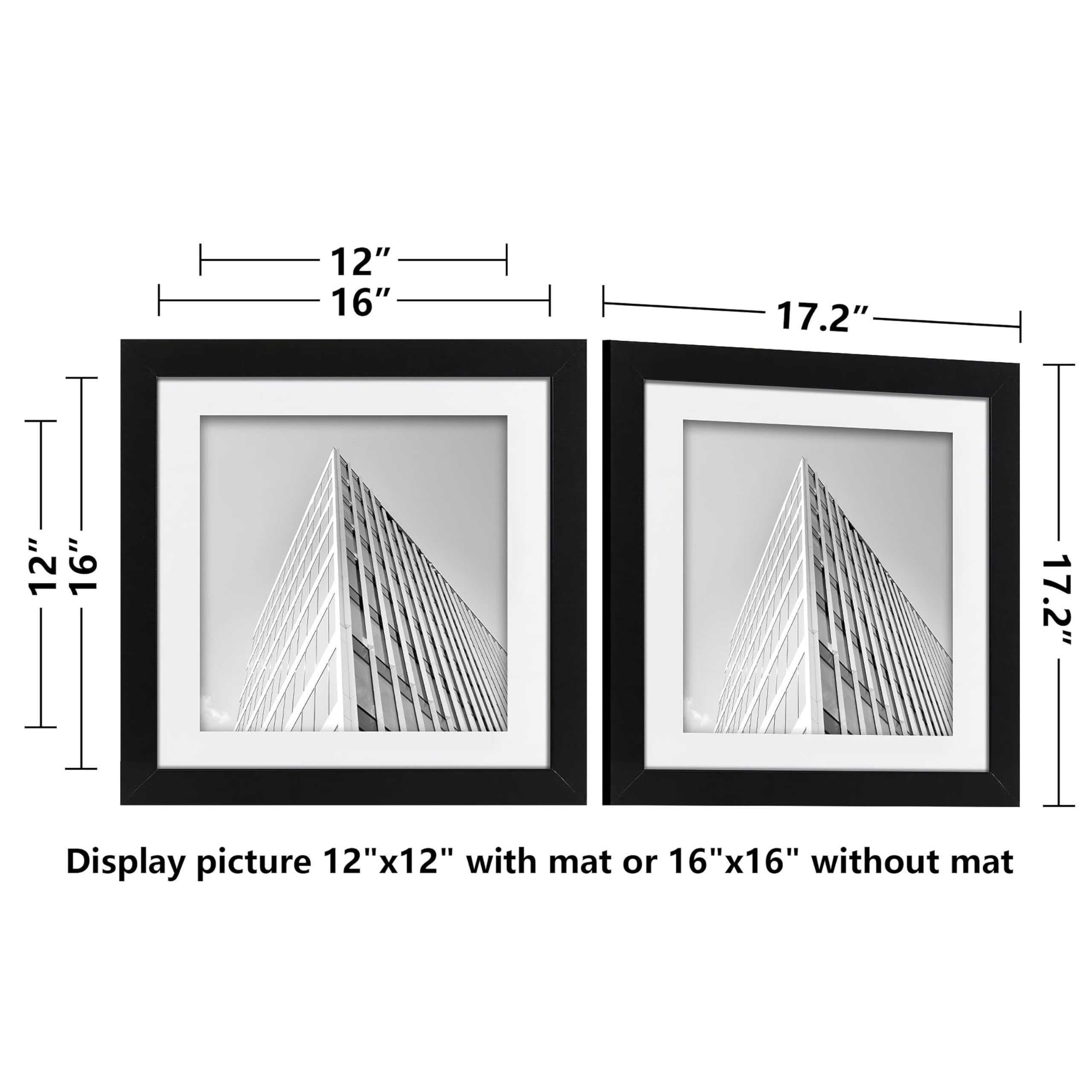 ELSKER&HOME 16x16 Frame Black 3 Pack, 12x12 frame with Mat or 16x16 Photos without Mat Set of 3
